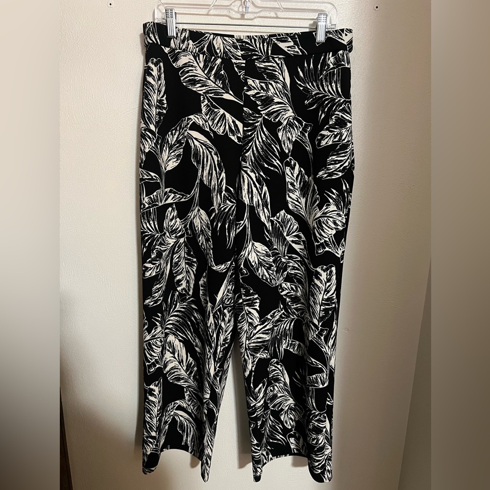 DENNIS BASSO Tropical Printed Luxe Crepe Pull On Wide Leg Pants Black Women's MP